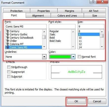 2 cách thay đổi tất cả font chữ của comment trong Excel Workbook