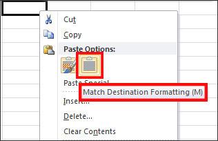 Match Destination Formatting trong Paste Special