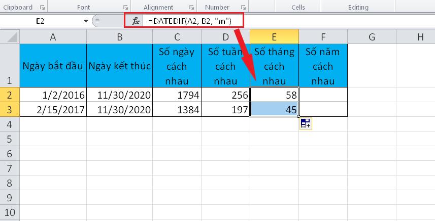 Cách tính khoảng thời gian giữa 2 ngày quy ra số ngày/tuần/tháng/năm trên Excel