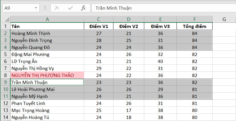 Chọn nhiều vùng dữ liệu cần in