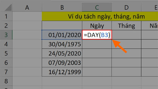 cách tách tháng trong Excel