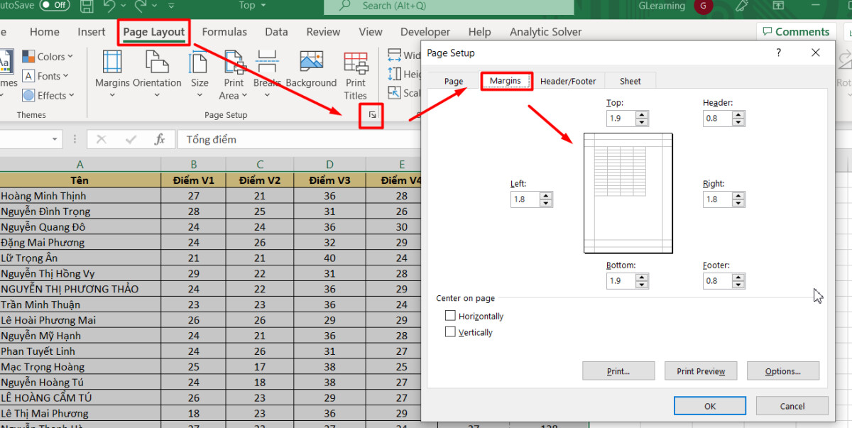 Căn lề trang Excel trước khi in