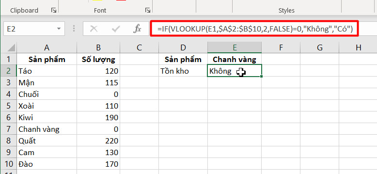 Sử dụng hàm vlookup có điều kiện IF