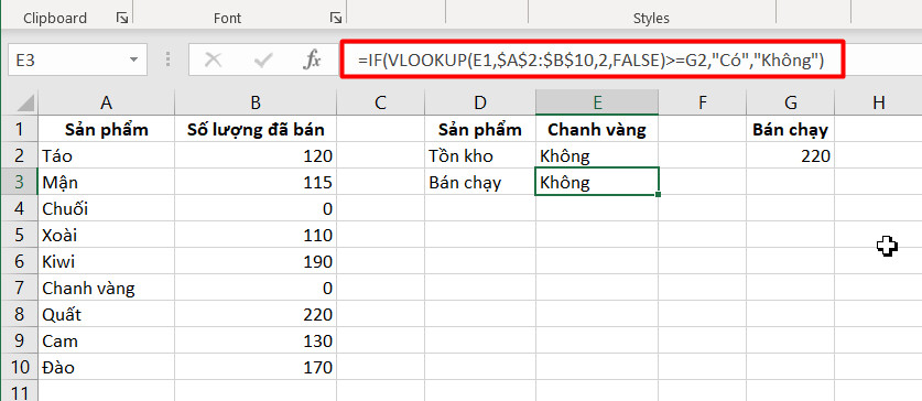 Cách kết hợp hàm vlookup if