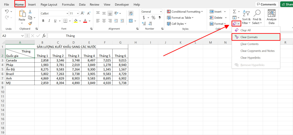 Loại bỏ đường gạch chéo ô trong Excel