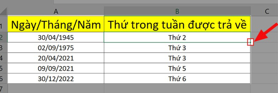 Cách dùng hàm thứ trong Excel để xác định thứ ngày trong tuần