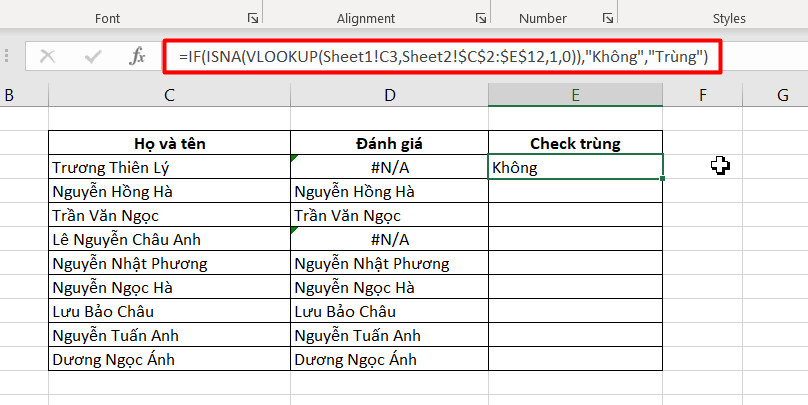 Cách dùng hàm VLOOKUP trong Excel lọc dữ liệu trùng nhau