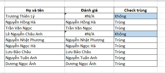 Cách dùng hàm VLOOKUP trong Excel lọc dữ liệu trùng nhau