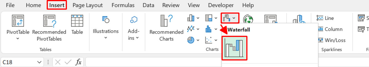 Biểu đồ thác nước trong Excel