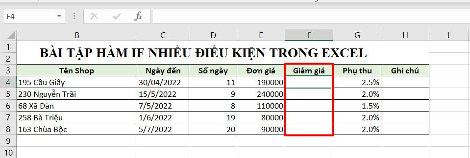 tính tỷ lệ giảm giá với hàm IF