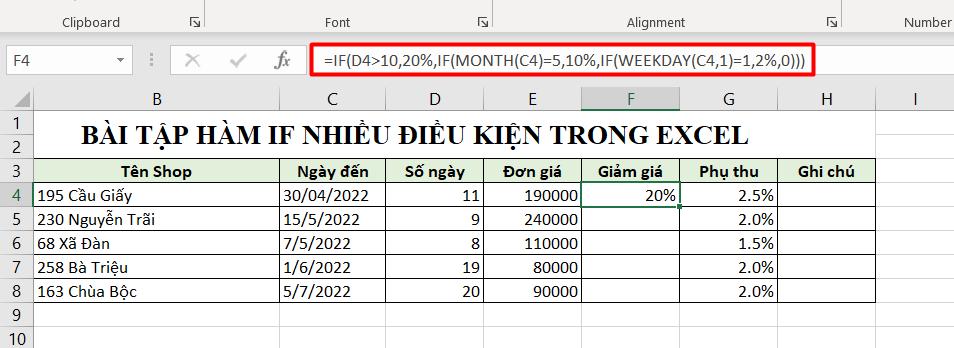 Bài tập hàm IF nhiều điều kiện kèm hướng dẫn giải chi tiết