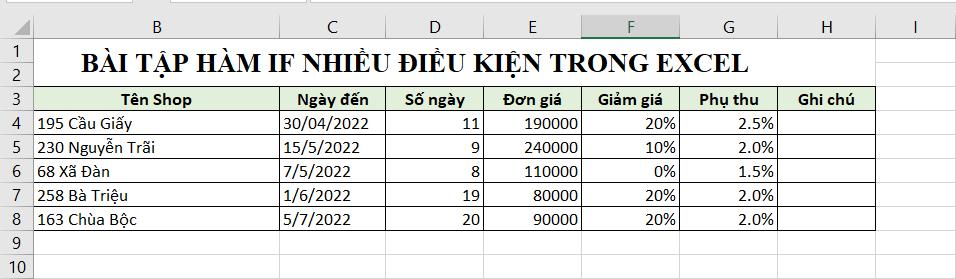 Bài tập hàm IF nhiều điều kiện kèm hướng dẫn giải chi tiết