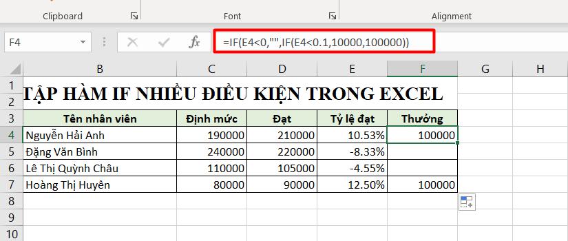 Bài tập hàm IF nhiều điều kiện kèm hướng dẫn giải chi tiết