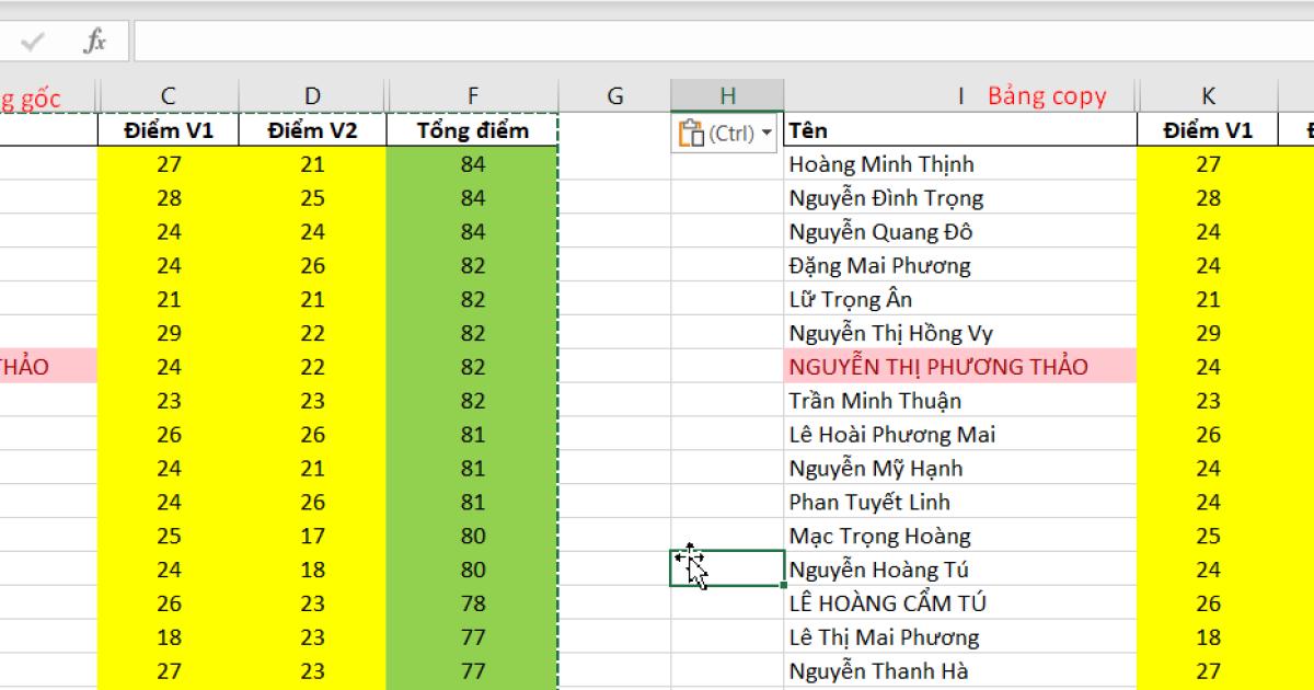Hướng dẫn cách copy trong Excel không chứa dòng và cột ẩn