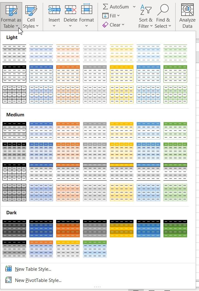 Hướng dẫn cách tạo bảng trong Excel với Format As Table