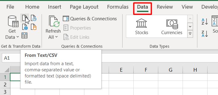 Chọn From Text/CSV để chuyển file Word sang Excel
