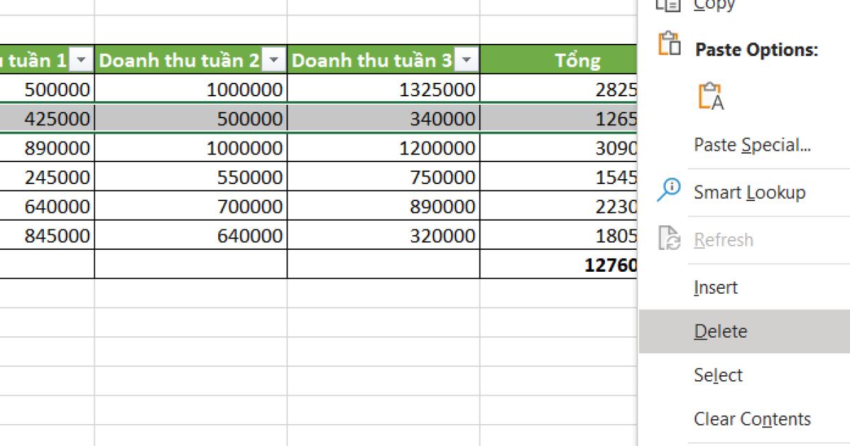 Xóa cột, hàng trong bảng