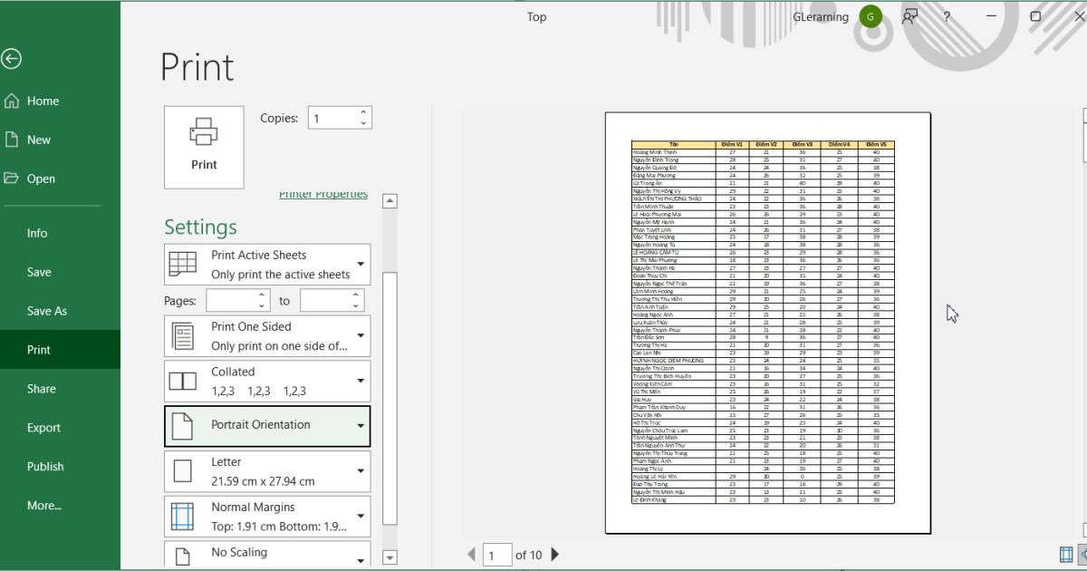 Mở cài đặt Print