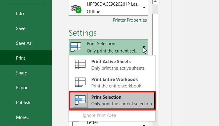 thay đổi vùng in bằng Print Selection