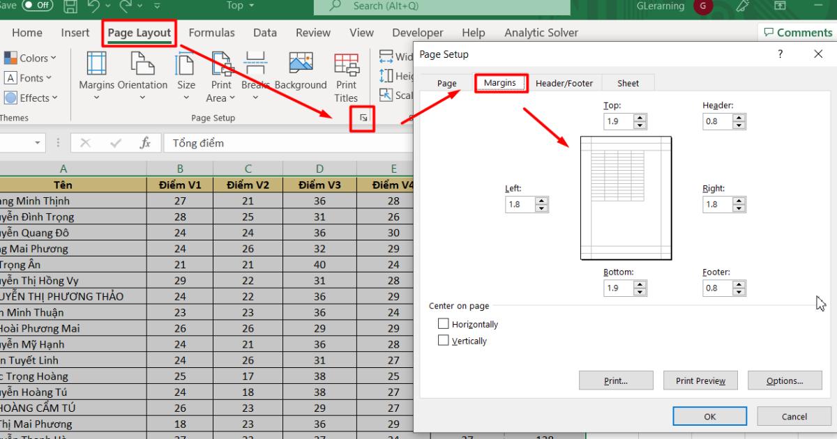 Căn lề trang Excel trước khi in