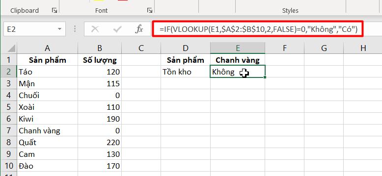 Sử dụng hàm vlookup có điều kiện IF