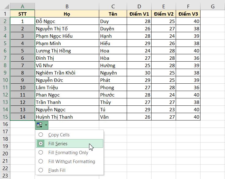 Cách sắp xếp ABC trong Excel khi họ và tên ở khác cột 7