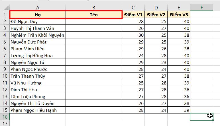 Cách sắp xếp tên theo ABC trong Excel khi họ và tên ở cùng cột 3