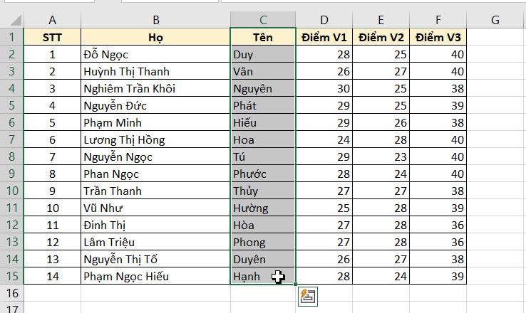 Cách sắp xếp ABC trong Excel khi họ và tên ở khác cột 2