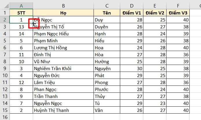 Cách sắp xếp ABC trong Excel khi họ và tên ở khác cột 5