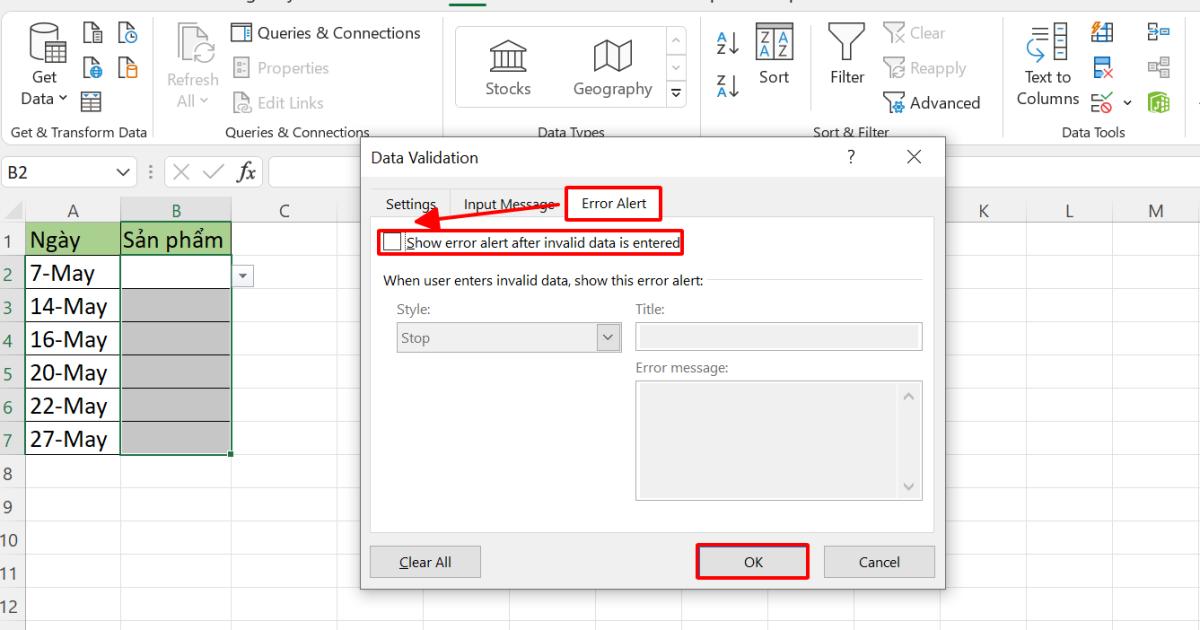 Tạo danh sách thả xuống trong Excel 