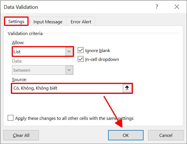 Tạo danh sách thả xuống trong Excel 