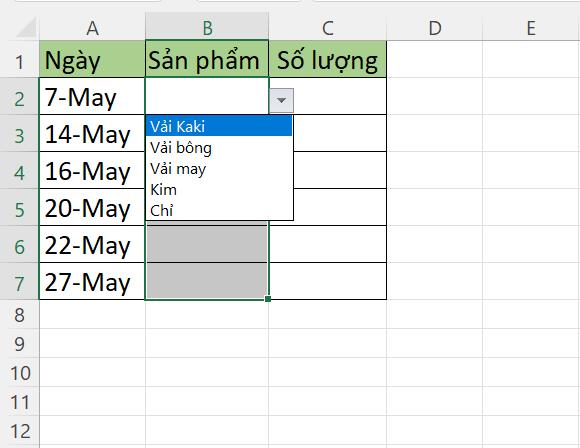 Tạo danh sách thả xuống trong Excel 