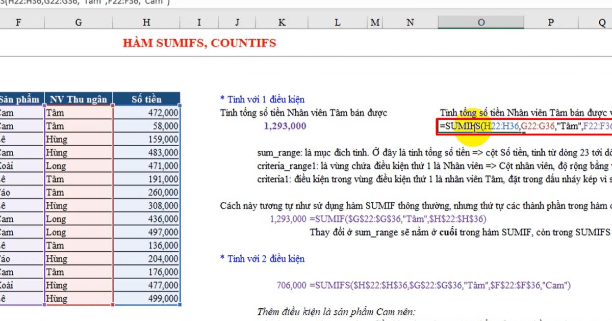 Cách dùng hàm SUMIF, COUNTIF để tổng hợp dữ liệu cho báo cáo