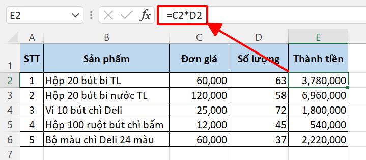 Hướng dẫn cách sử dụng nhanh hàm PRODUCT - hàm nhân trong Excel 6