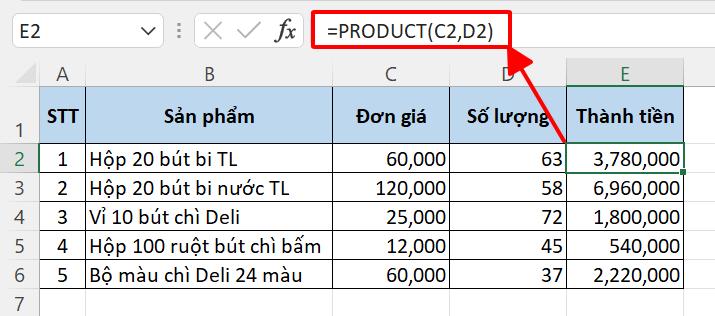 Hướng dẫn cách sử dụng nhanh hàm PRODUCT - hàm nhân trong Excel 7