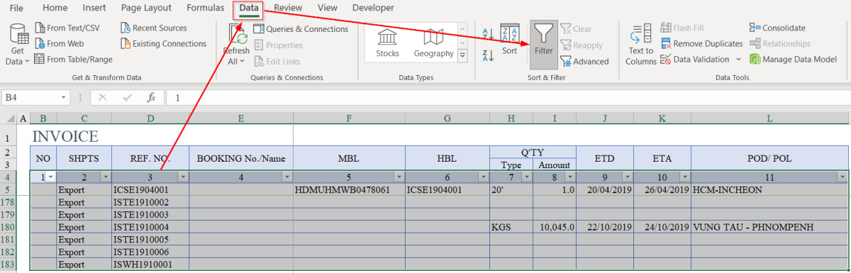 cách tạo bộ lọc trong excel