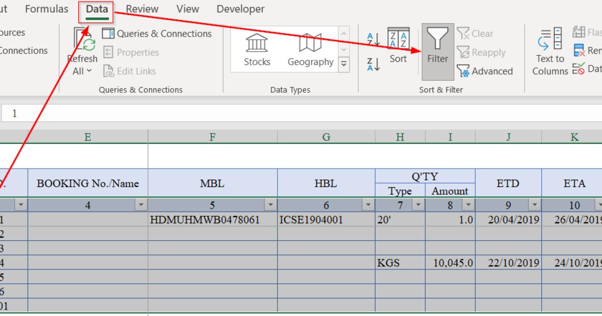 cách tạo bộ lọc trong excel