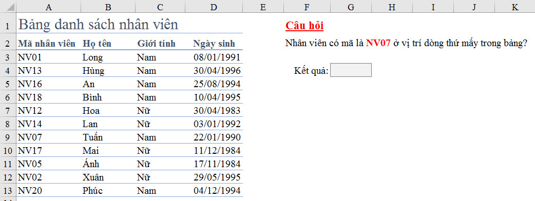 Hướng dẫn cách dùng hàm Match tìm kiếm nhiều điều kiện