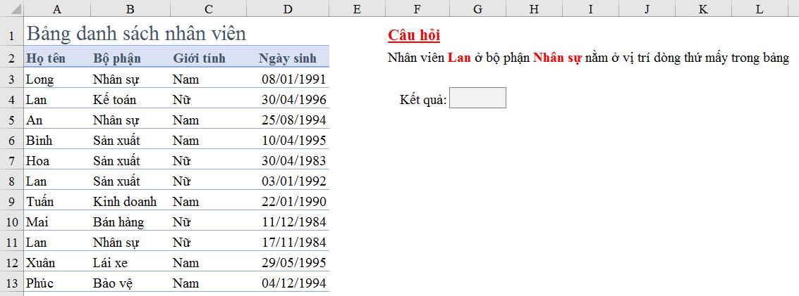 Hướng dẫn cách dùng hàm Match tìm kiếm nhiều điều kiện