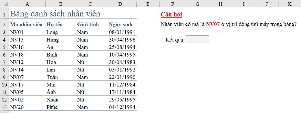 Hướng dẫn cách dùng hàm Match tìm kiếm nhiều điều kiện