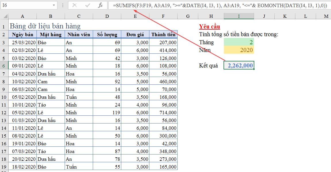 Hướng dẫn tính tổng doanh số theo từng tháng trong Excel