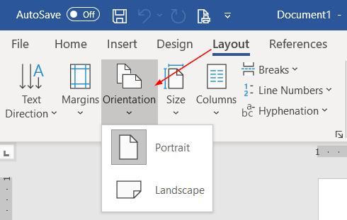 thiết lập chiều trang giấy tại thẻ layout