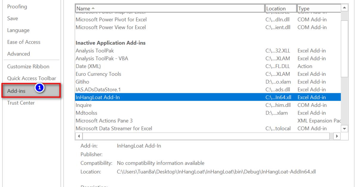 Chọn thêm Excel Add ins