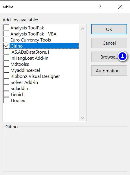 Chọn file add-ins dành cho Excel