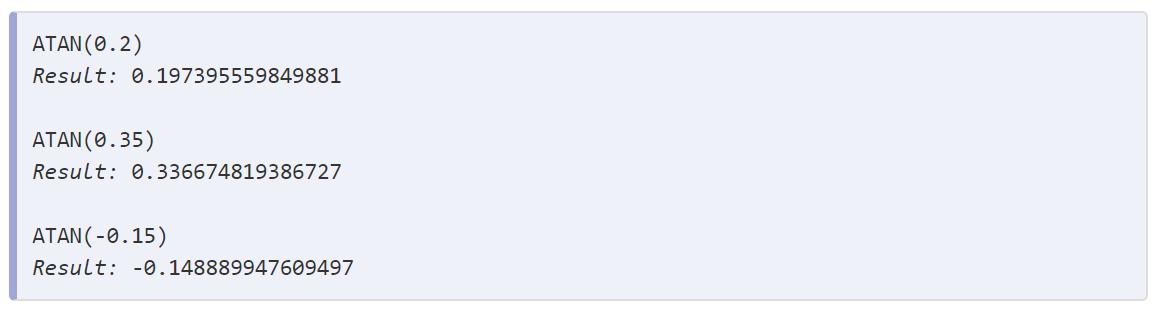 Ví dụ về hàm ATAN