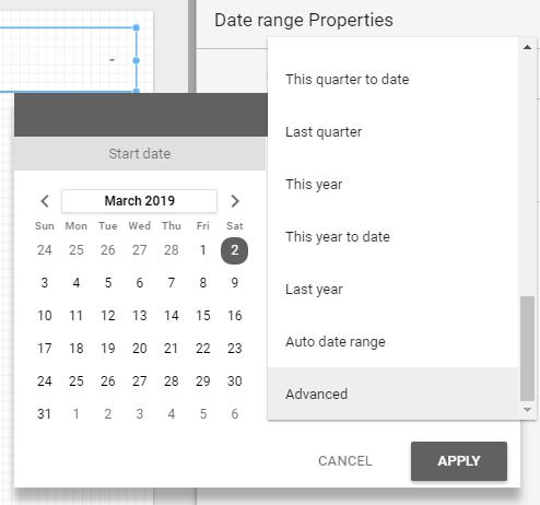 Phạm vi ngày nâng cao trong Data Studio