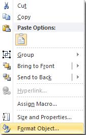 chọn mục Format Object trong menu ngữ cảnh.