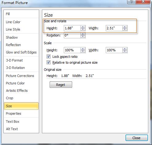 hập chiều cao và chiều rộng trong phần Size