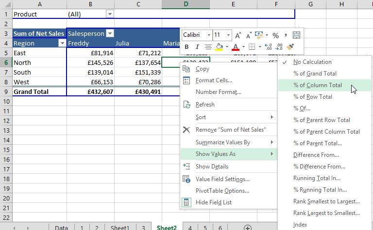 Hiển thị các giá trị dưới dạng phần trăm