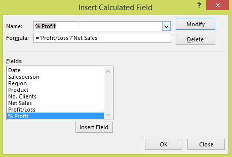 hộp thoại Insert Calculated Field
